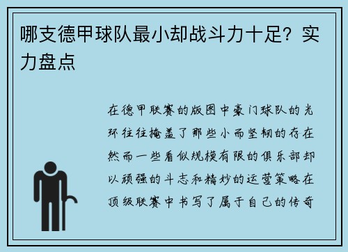 哪支德甲球队最小却战斗力十足？实力盘点